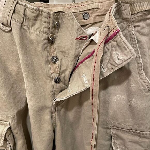 Ezra Fitch Mens Cargo Shorts 34 Beige Paratrooper Military Distressed Airborne - Picture 12 of 16